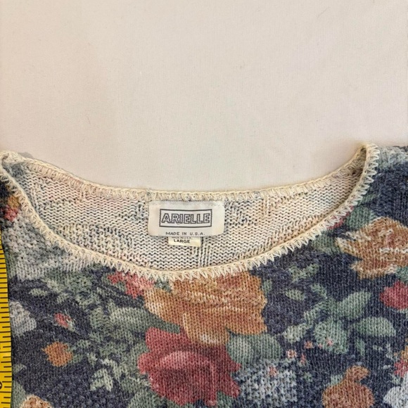 Pastel Blue, Pink, Gold and Green Floral Print Sweater Vintage 90s Cottagecore - Picture 5 of 7